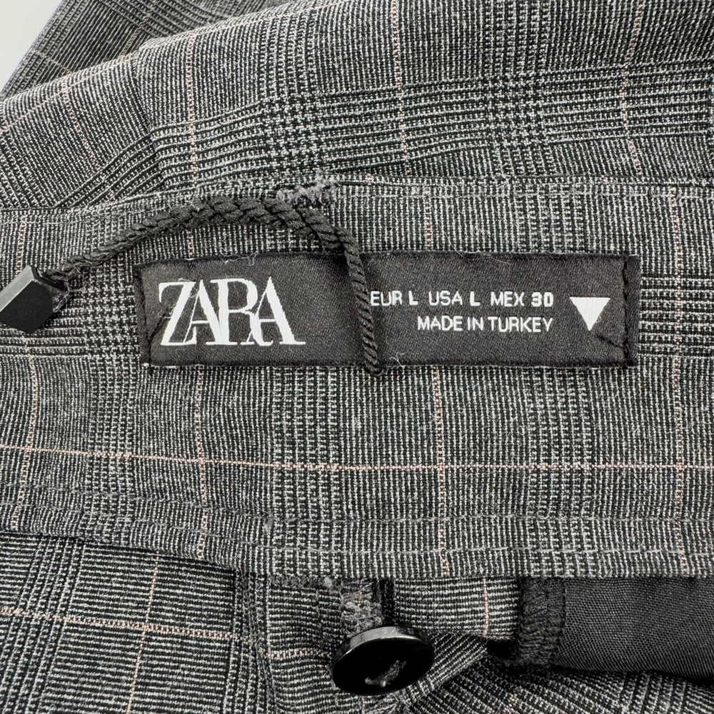 Zara Plaid Wide Leg Pleated Front Pants L Charcoal Gray - Picture 3 of 9